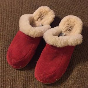 Red Suede Ugg Slip-On Clogs
